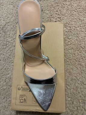 Silver  Metallic Pointed-Toe Strappy Heel